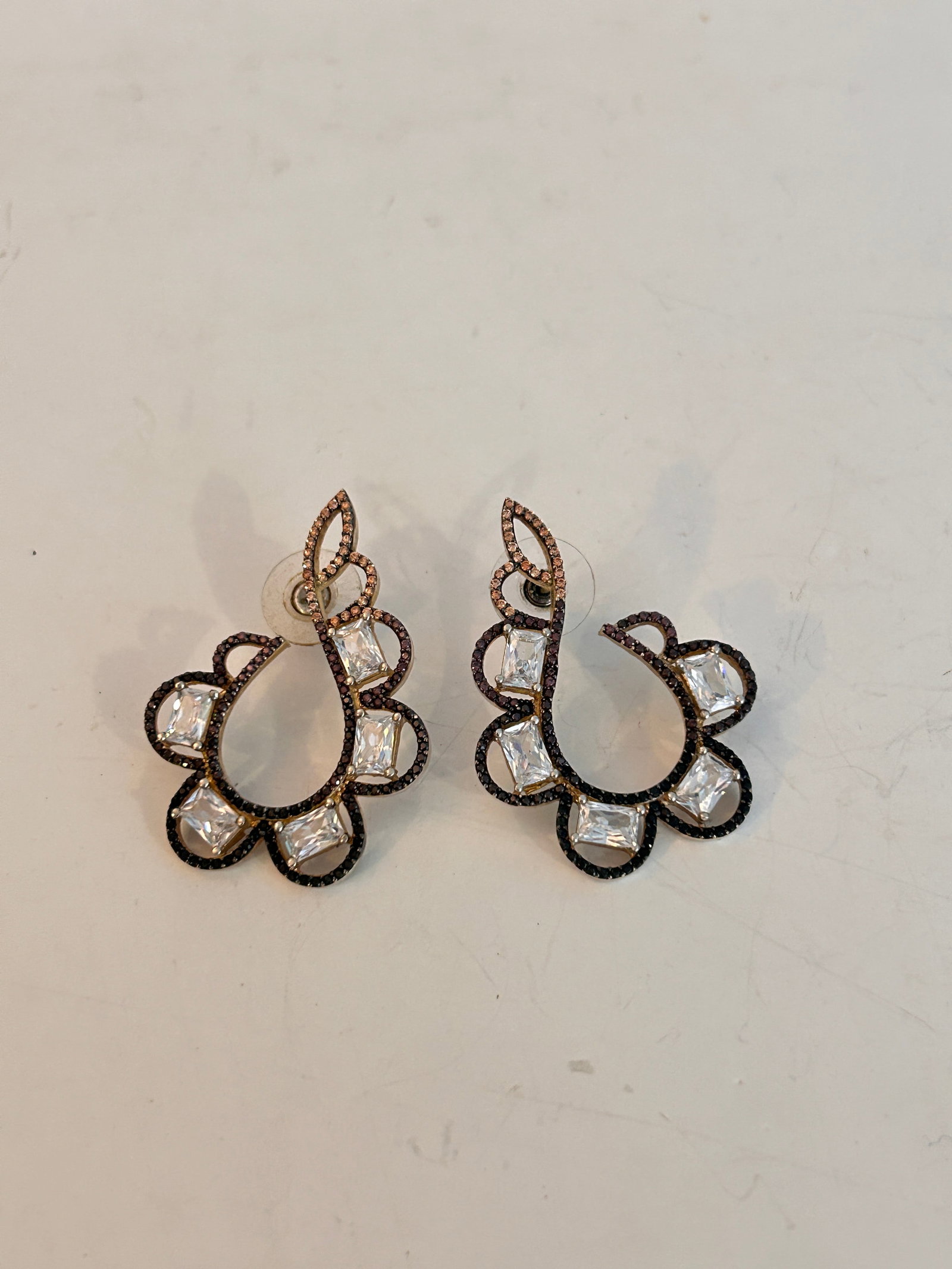 Vintage Sterling Silver U-shaped design Earrings Rhinestone (1 of 4)