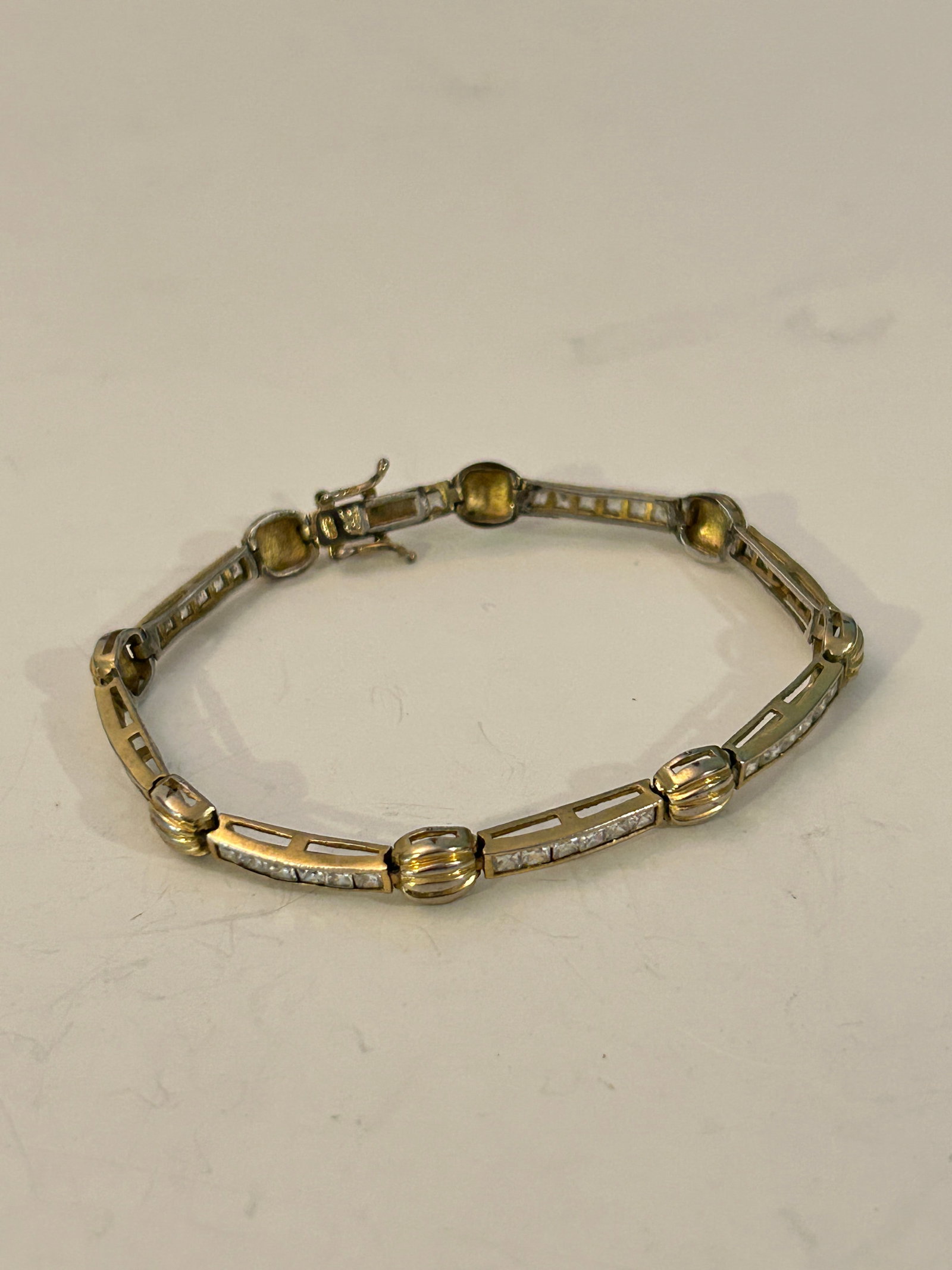 Vintage Sterling Silver Two Tone CZ Tennis Bracelet 8" 13 GRAMS (1 of 5)
