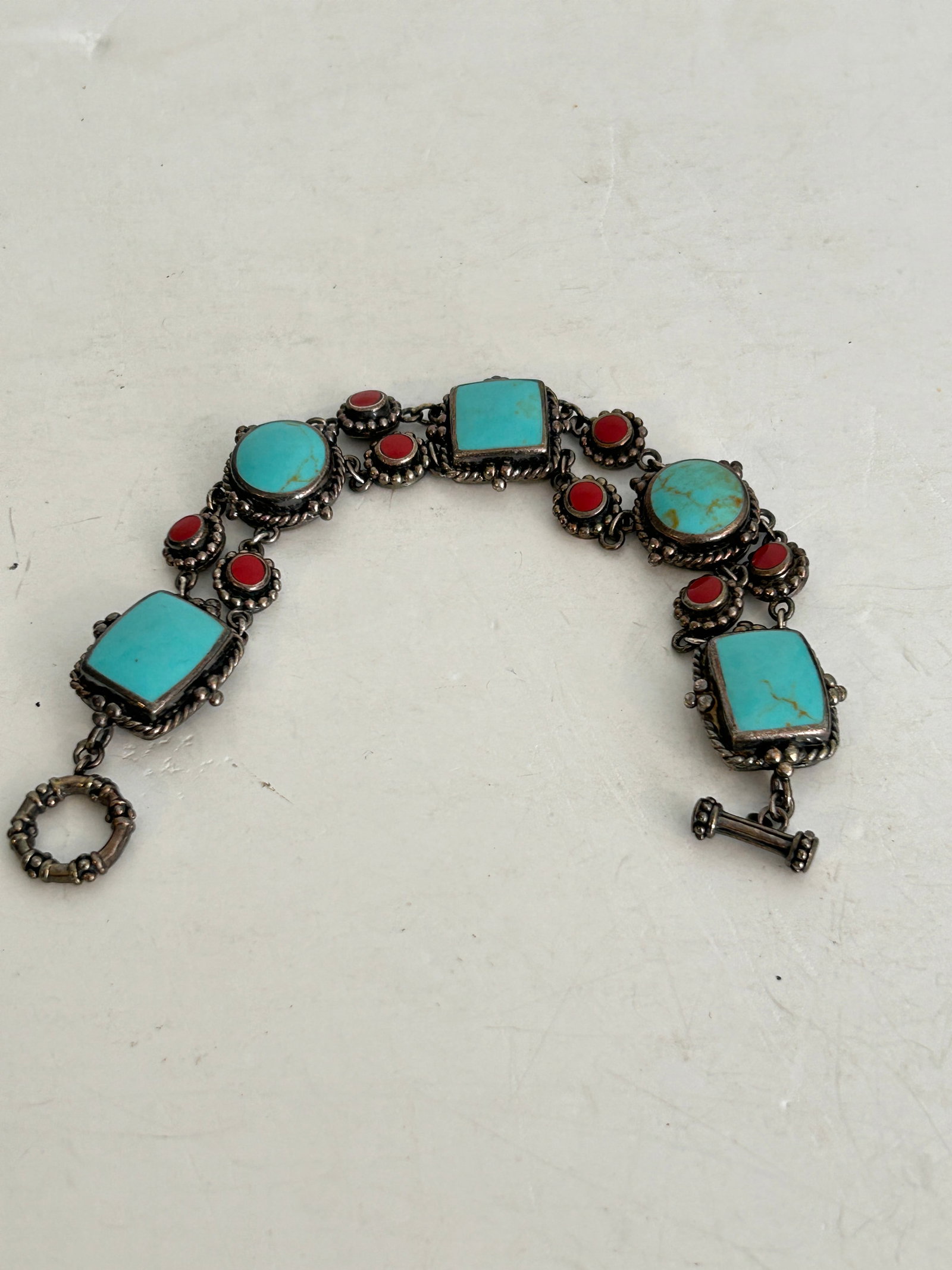Vintage Sterling Silver chunky Turquoise gemstones bracelet 8" (1 of 4)