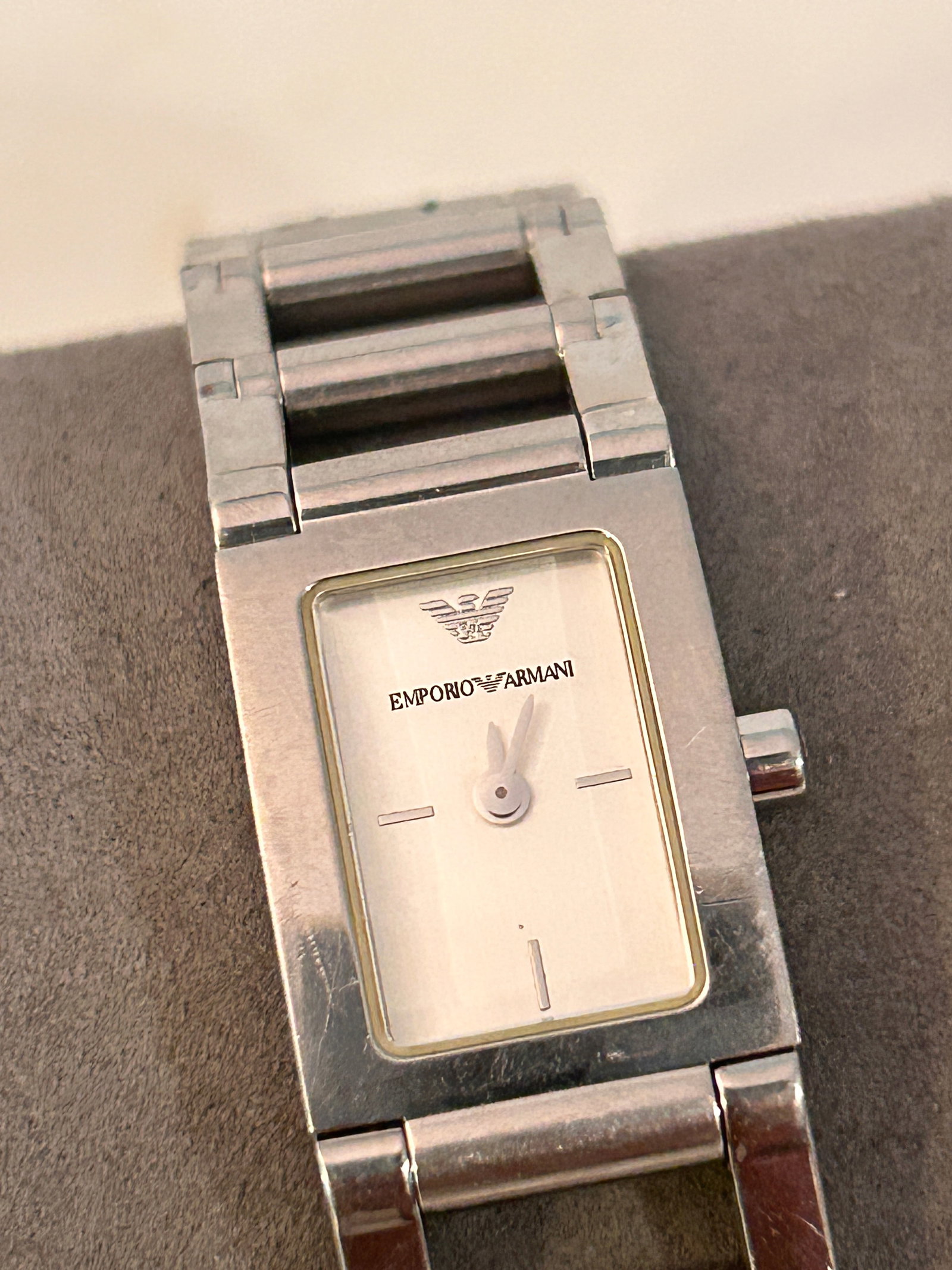 Ladies Steel Ladder Style Bracelet Emporio Armani AR5485 Silver Face Dress Watch working: Ladies Steel Ladder Style Bracelet Emporio Armani AR5485 Silver Face Dress Watch workingPlease view all photos as they are part of the description and condition of this Item, Feel free to contact me w