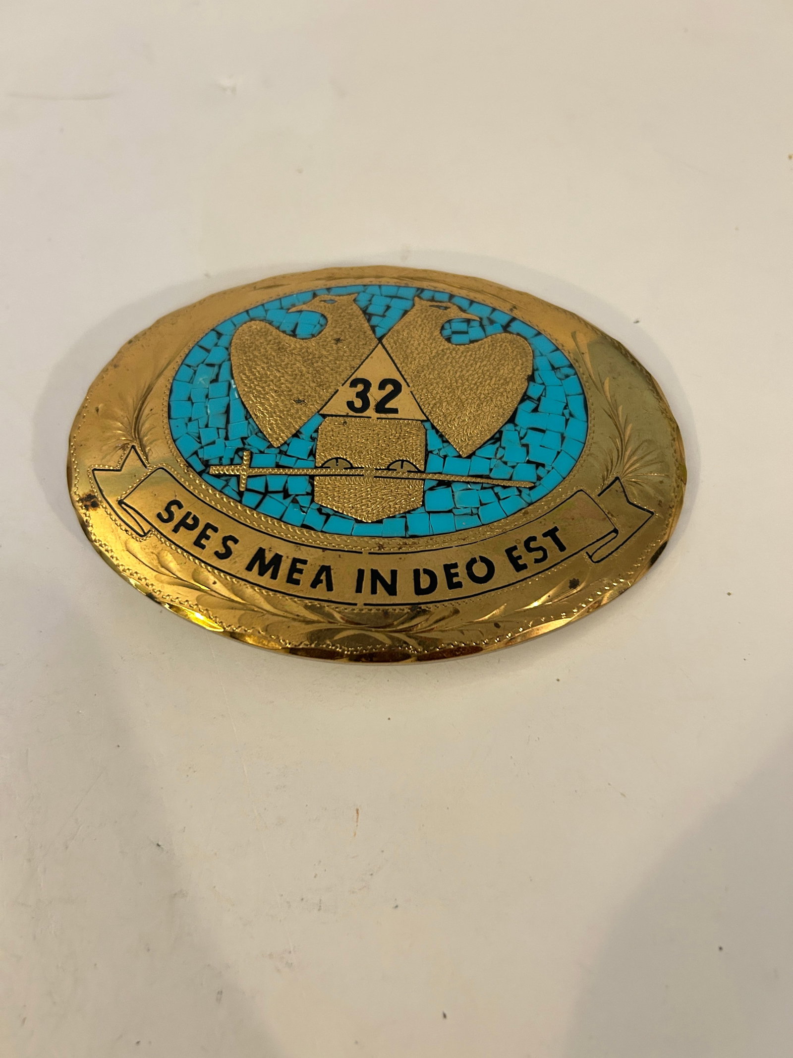 Vintage 32nd Degree Scottish Rite Freemason Belt Buckle: Vintage 32nd Degree Scottish Rite Freemason Belt Buckle Please view all photos as they are part of the description and condition of this Item, Feel free to contact me with questions or picture request