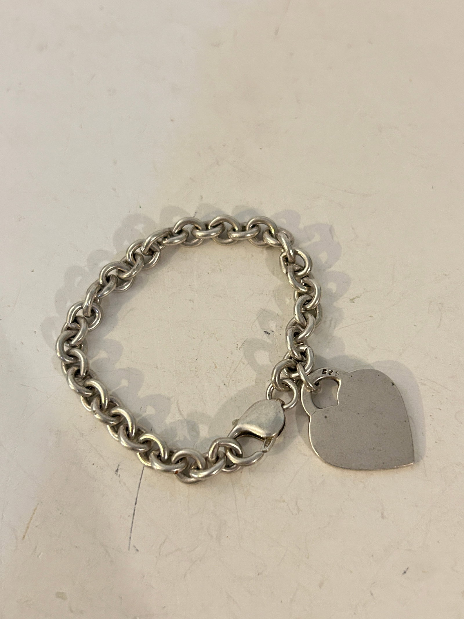 Vintage Sterling Silver Tiffany Style rolo-link chain Heart Bracelet 7" (1 of 5)