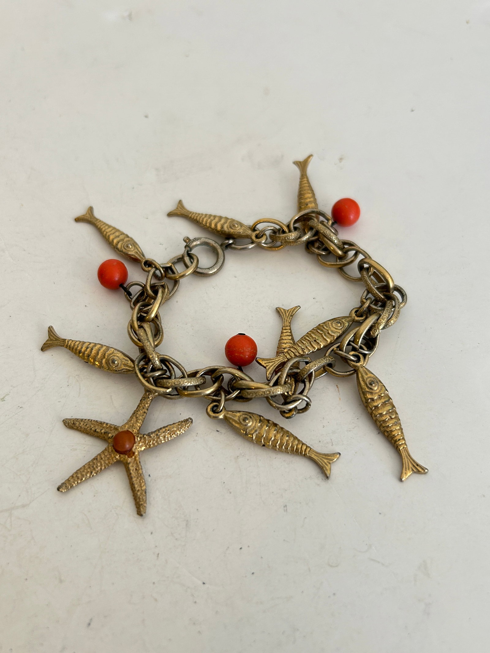 Vintage German brass sea ocean theme charm Bracelet 7" (1 of 4)