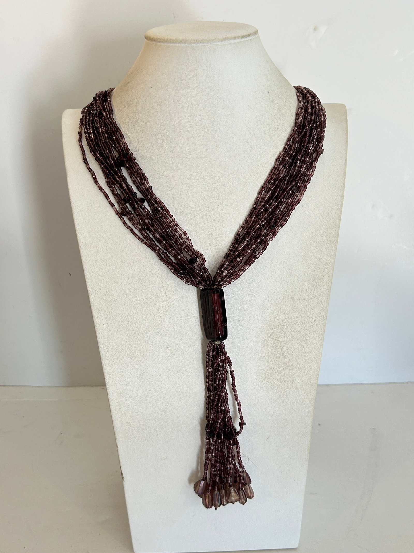 Vintage Purple Bead Glass Pendant Multi-Strand Necklace 27": Vintage Purple Bead Glass Pendant Multi-Strand Necklace 27" Please view all photos as they are part of the description and condition of this Item, Feel free to contact me with questions or picture req