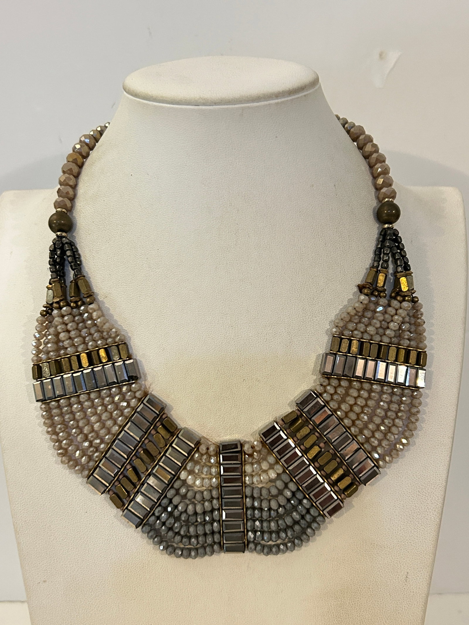 Vintage handcrafted beaded bib statement Necklace 18" (1 of 5)