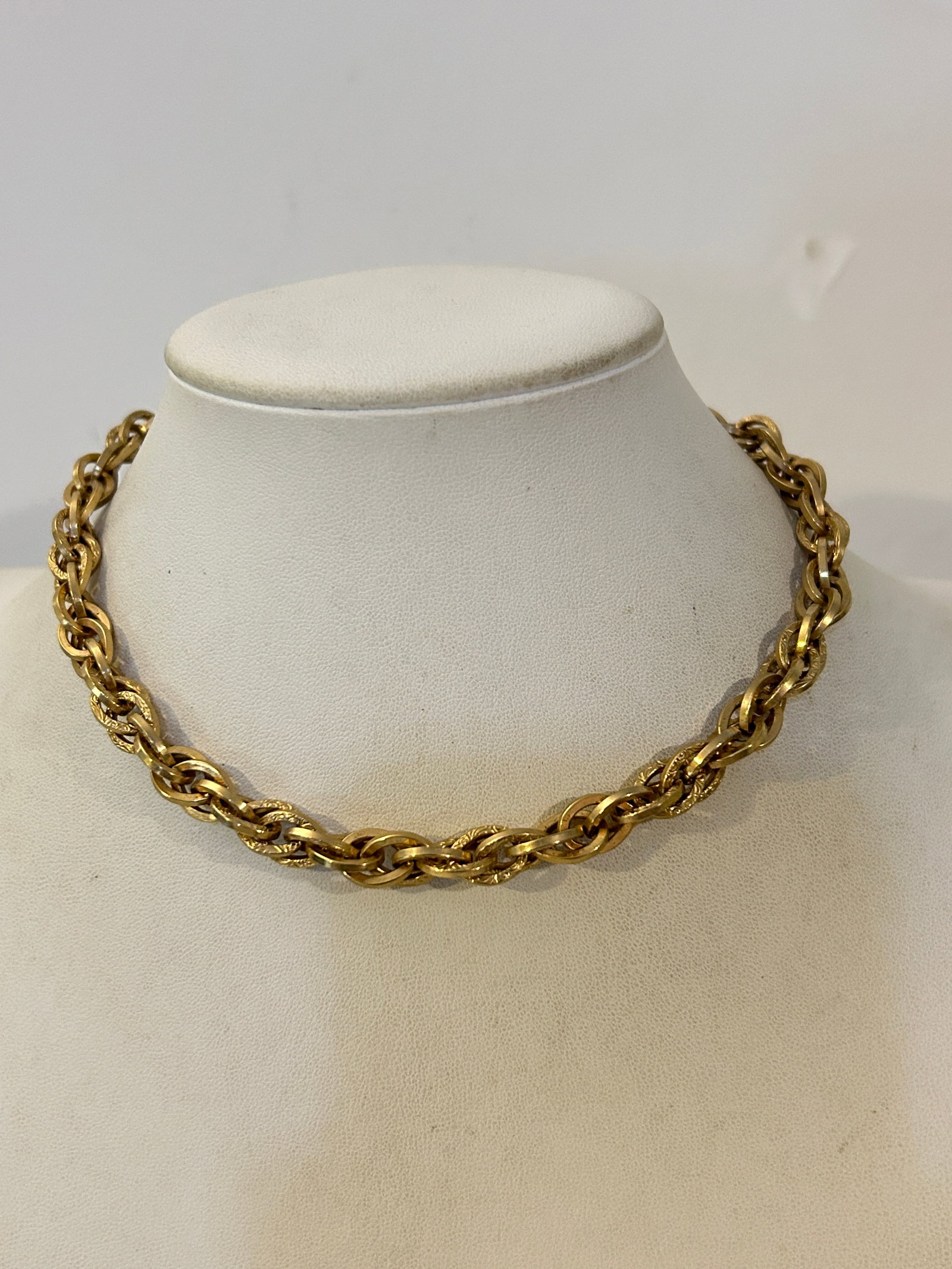 Monet gold-tone chunky braided link chain 15": Monet gold-tone chunky braided link chain 15" Please view all photos as they are part of the description and condition of this Item, Feel free to contact me with questions or picture requests! Used It