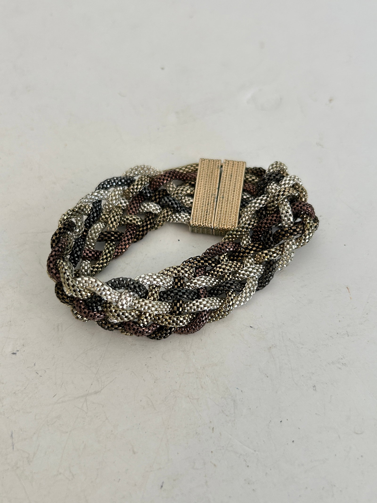 Vintage Braided Mixed Metals Mesh Bracelet 7"