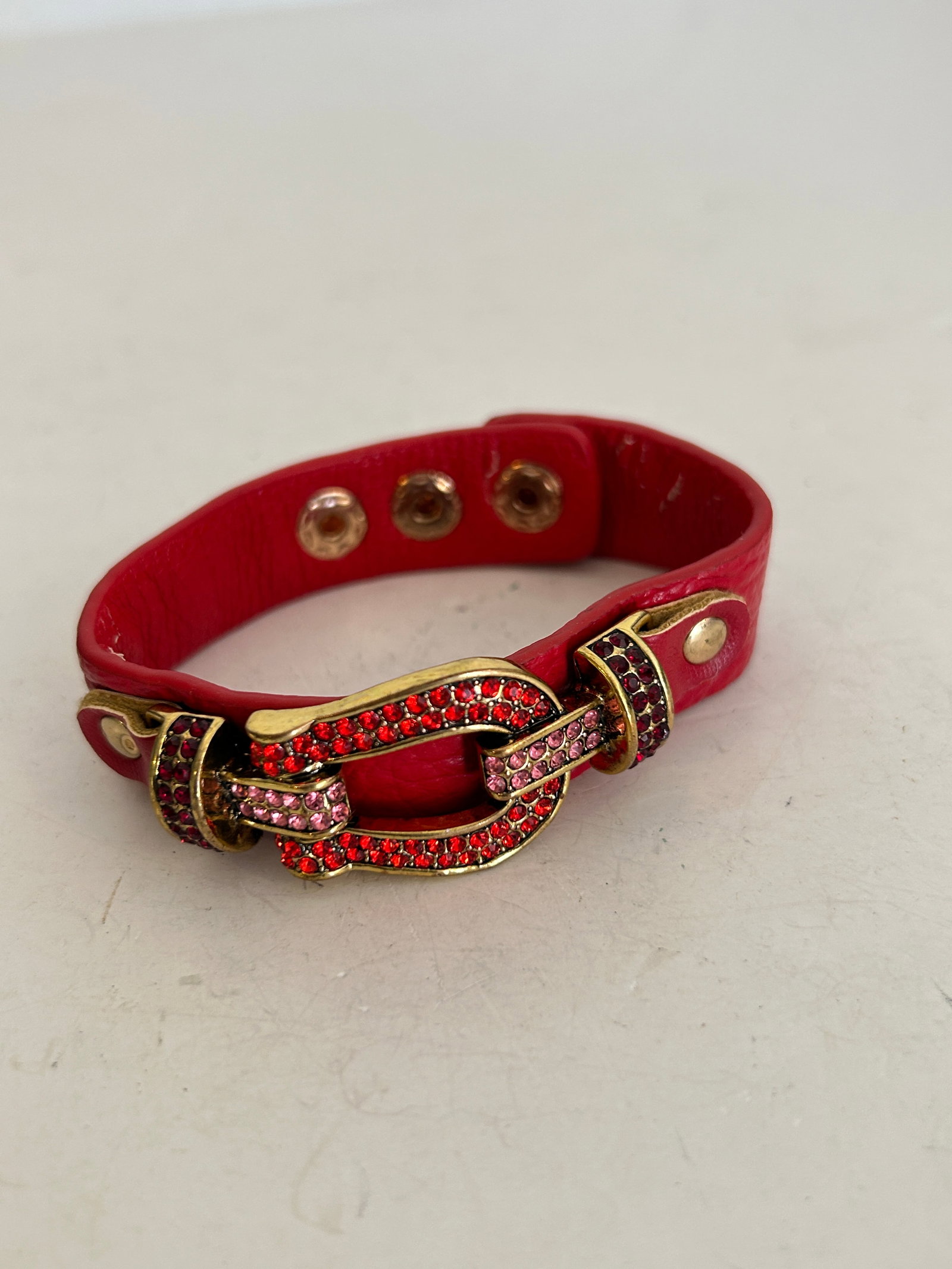 Vintage Red & Pink Rhinestone Leather Bracelet adjustable: Vintage Red & Pink Rhinestone Leather Bracelet adjustable Please view all photos as they are part of the description and condition of this Item, Feel free to contact me with questions or picture reque