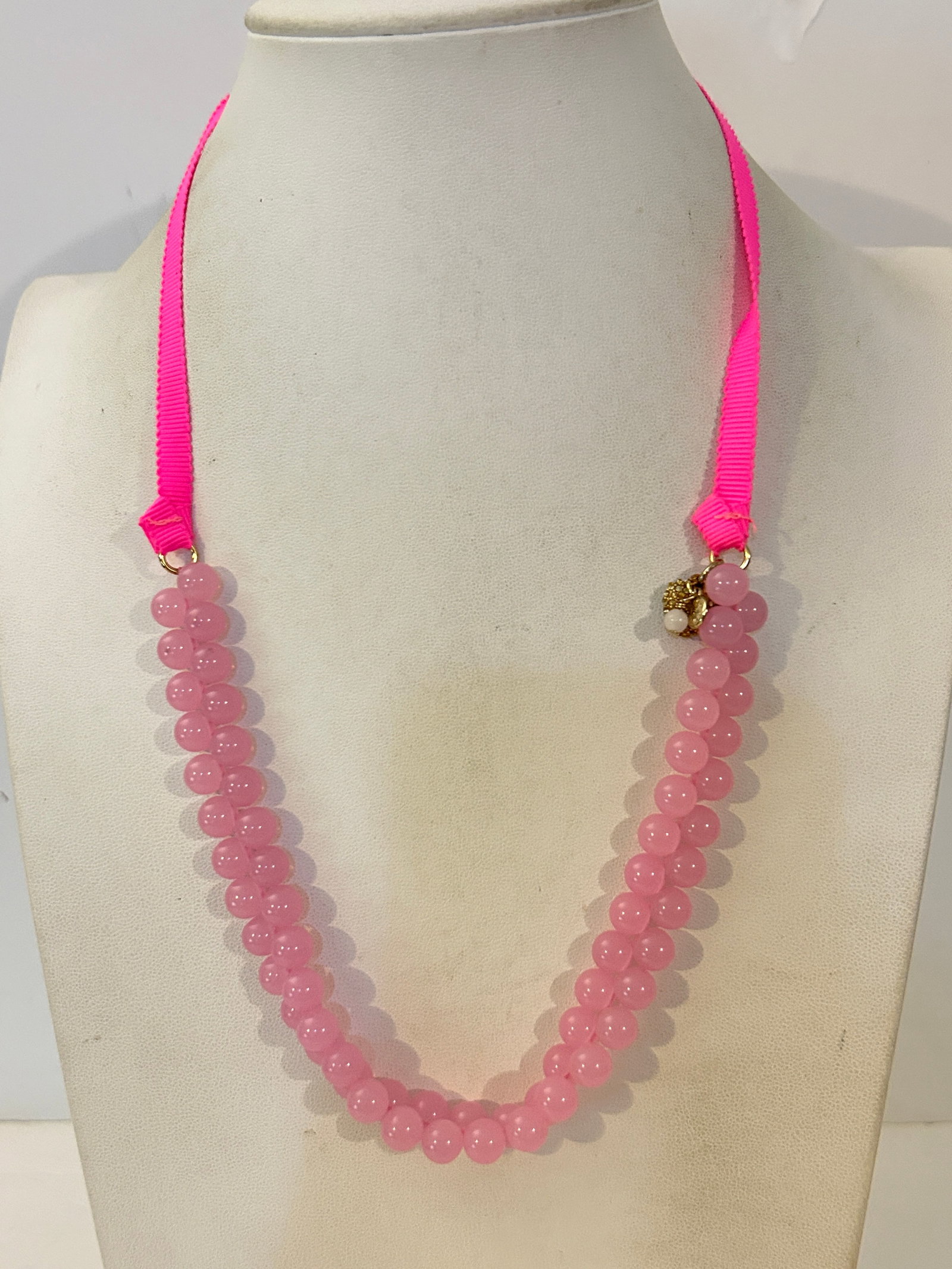 Vintage Pink Bead Necklace 22"