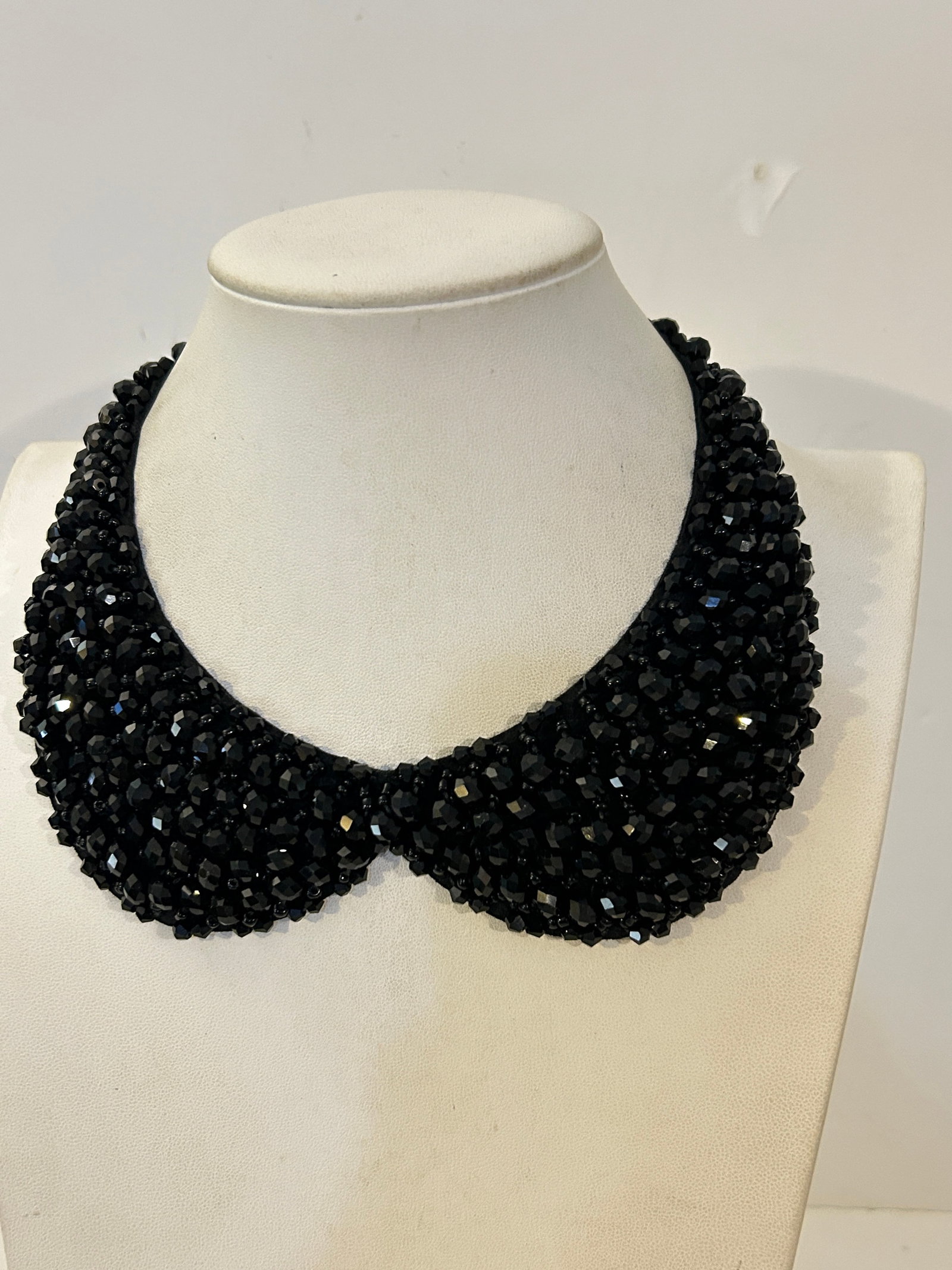 Vintage style black beaded collar Necklace 16" (1 of 4)