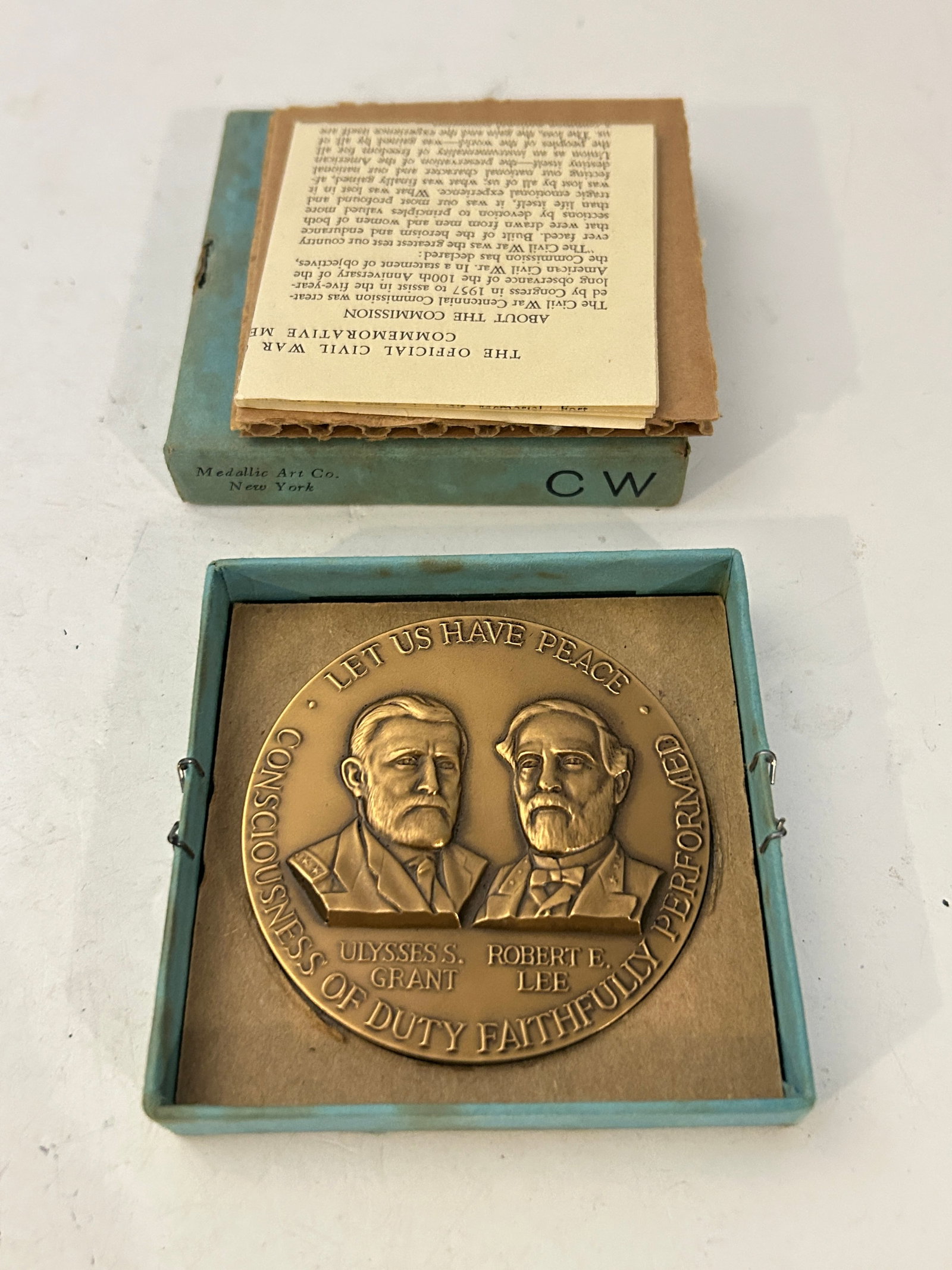 Medallic Art Company Ulysses Grant & Robert E. Lee Bronze Medal 1961 Civil War (1 of 6)
