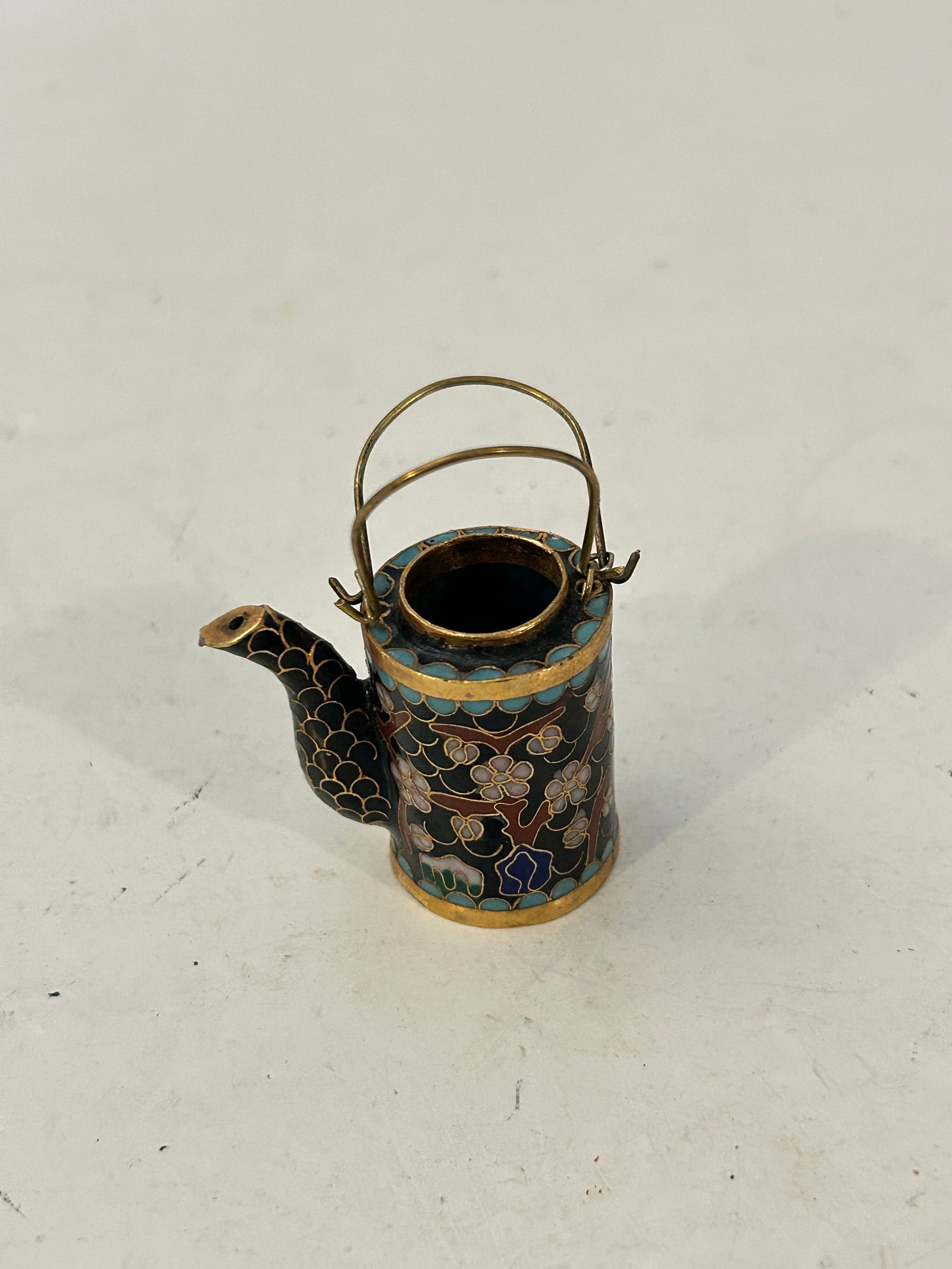 Vintage Cloisonne Enamel and Bronze Black Tea Pot no top 2 1/2" (1 of 5)