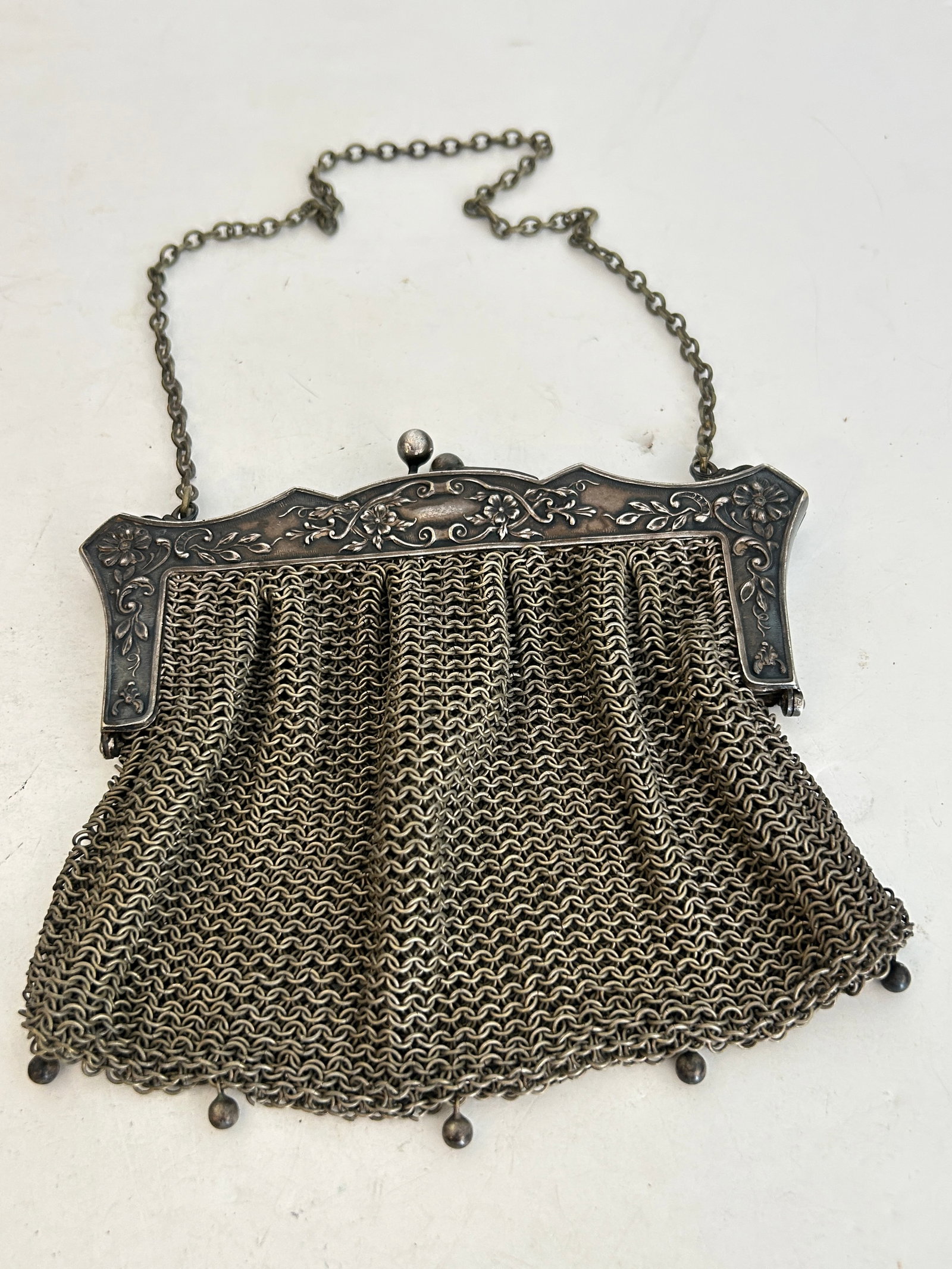 Antique Chain Mail/Mesh Handbag/Purse with German Silver: Antique Chain Mail/Mesh Handbag/Purse with German Silver Please view all photos as they are part of the description and condition of this Item, Feel free to contact me with questions or picture reques