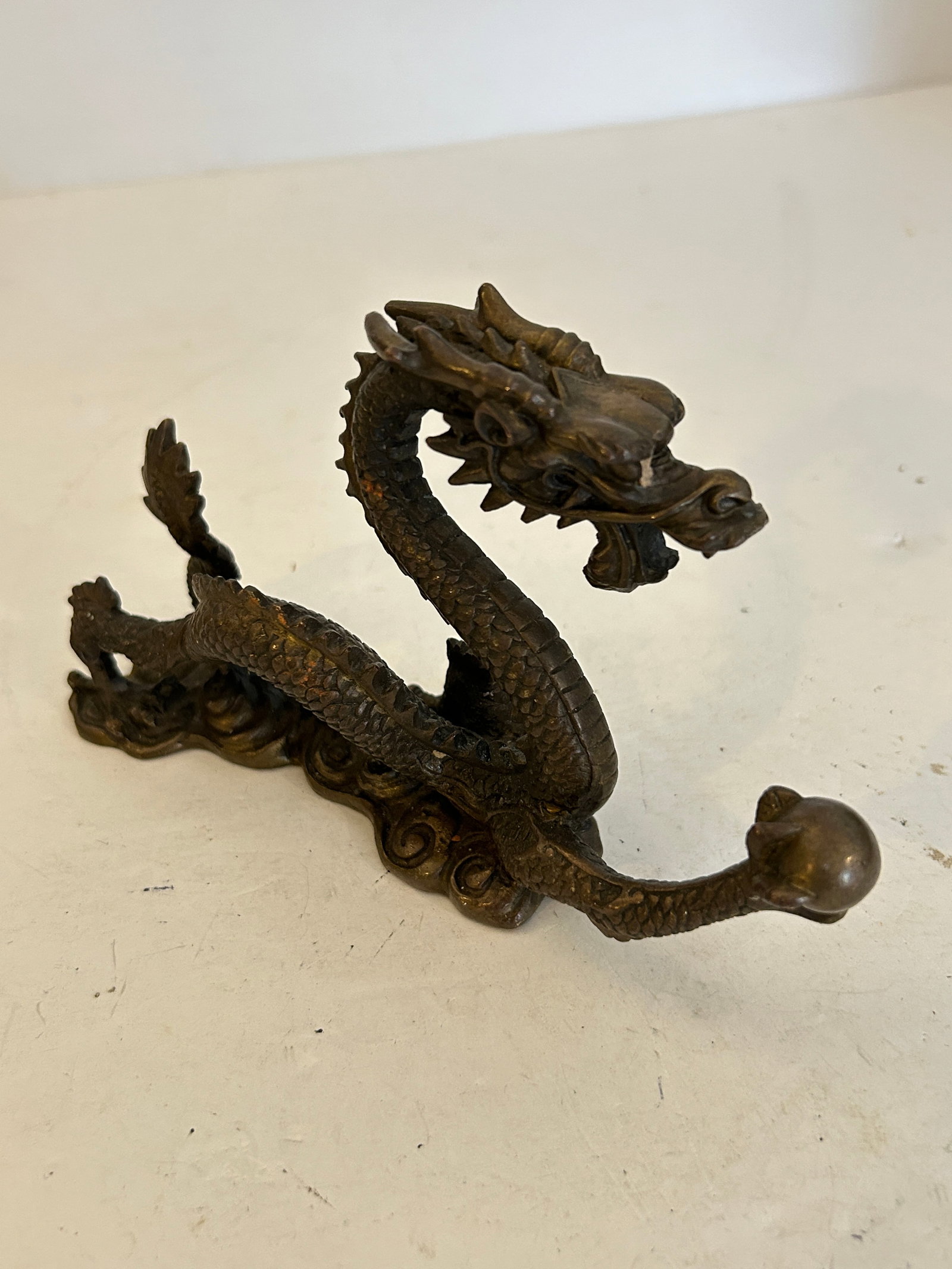 Antique Brass Asian Dragon Statue Old Dragon 7" (1 of 6)