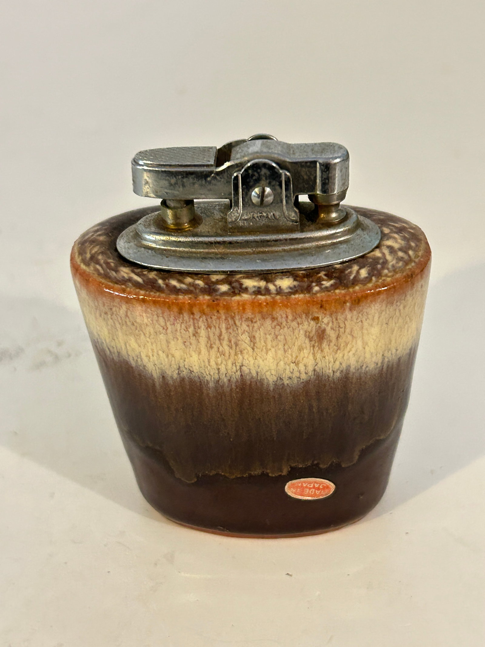 Vintage mid-century ceramic drip-glaze table lighter: Vintage mid-century ceramic drip-glaze table lighter Please view all photos as they are part of the description and condition of this Item, Feel free to contact me with questions or picture requests! 