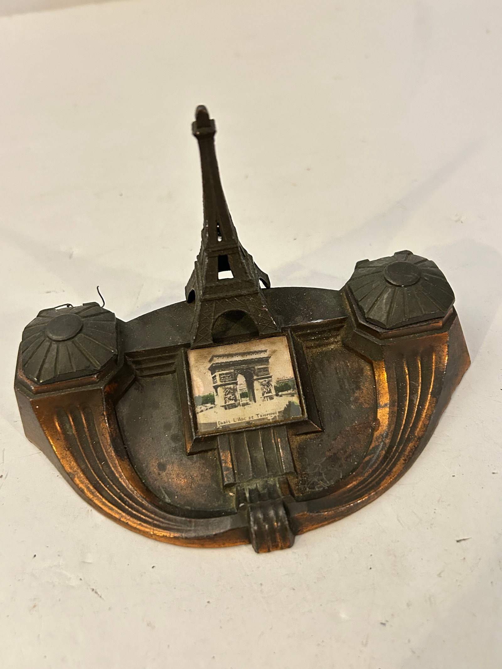 vintage Art Deco or Art Nouveau Paris souvenir double inkwell and desk tray (1 of 4)