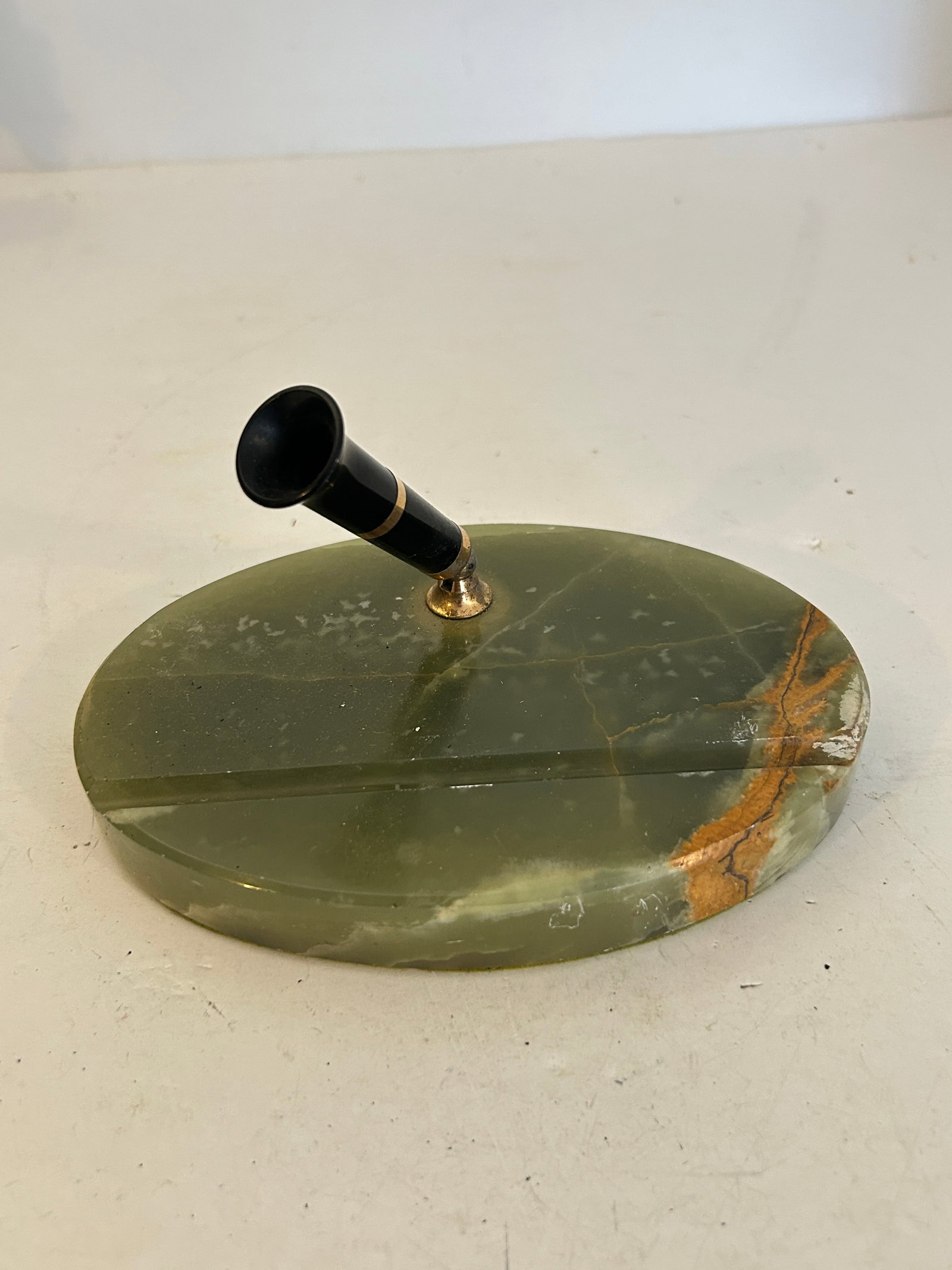 Vtg Sheaffer Green Marble Alabaster Desk Fountain Pen Holder 7" (1 of 6)