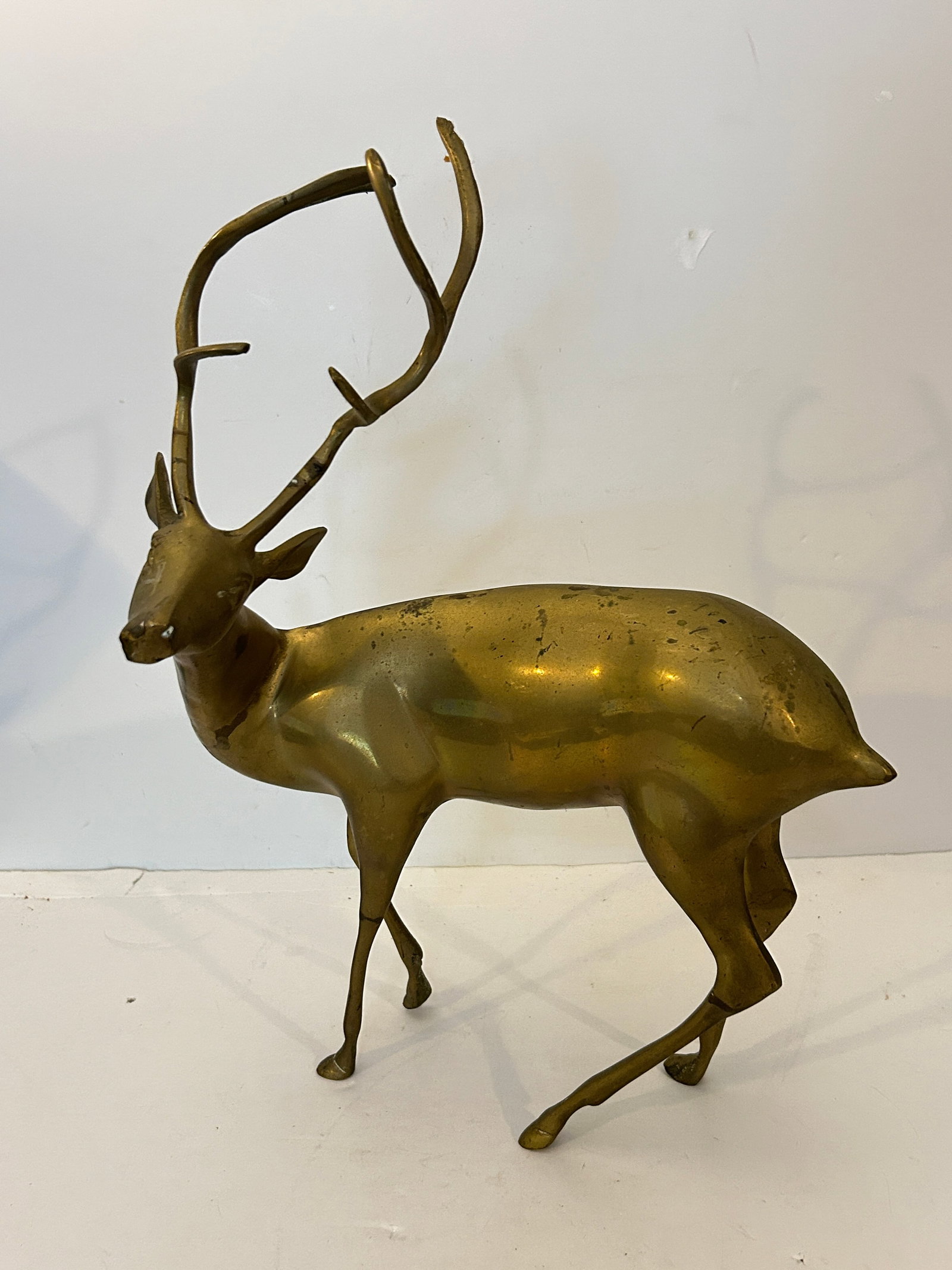 Vintage Brass Metal Buck Deer Antlers Statue 13" (1 of 4)