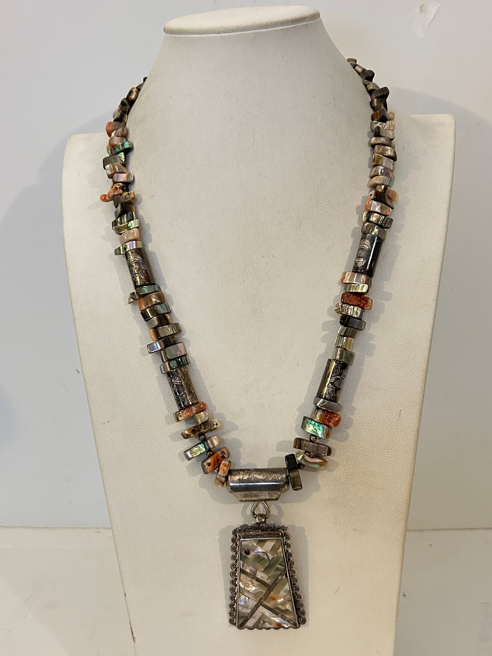 Vintage Sterling Silver RC Vintage Native American Navjo Squash Blossom 23"