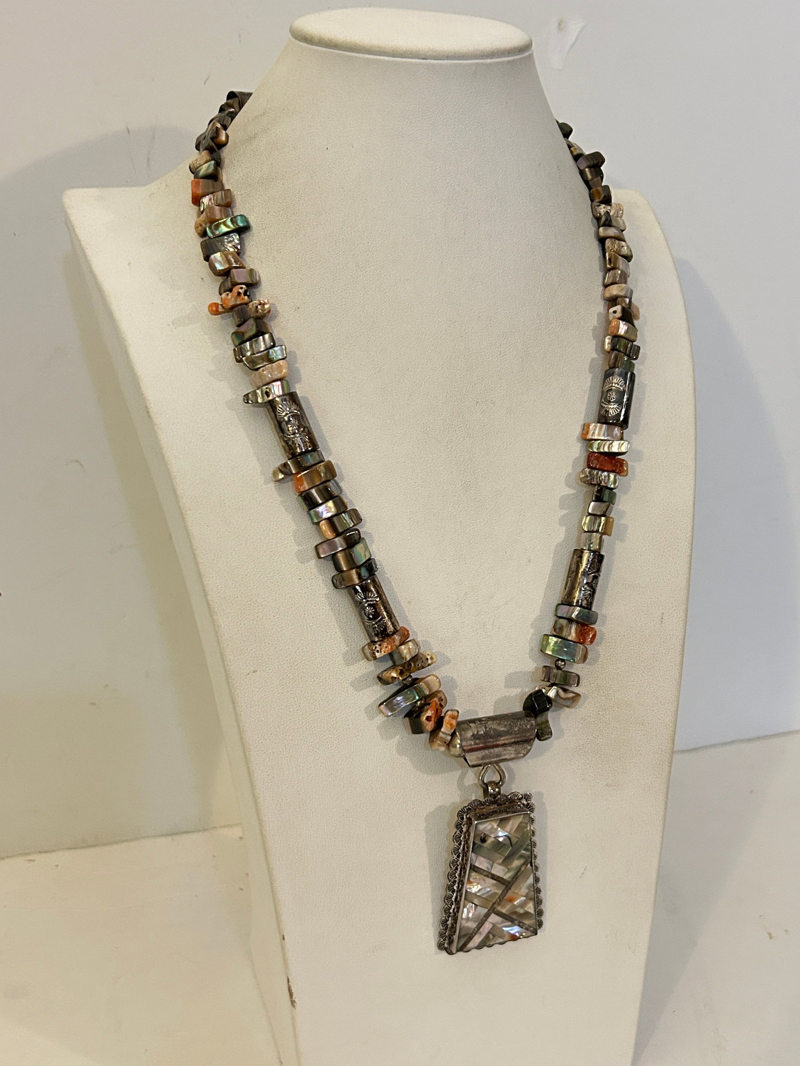 Vintage Sterling Silver RC Vintage Native American Navjo Squash Blossom 23" - 3