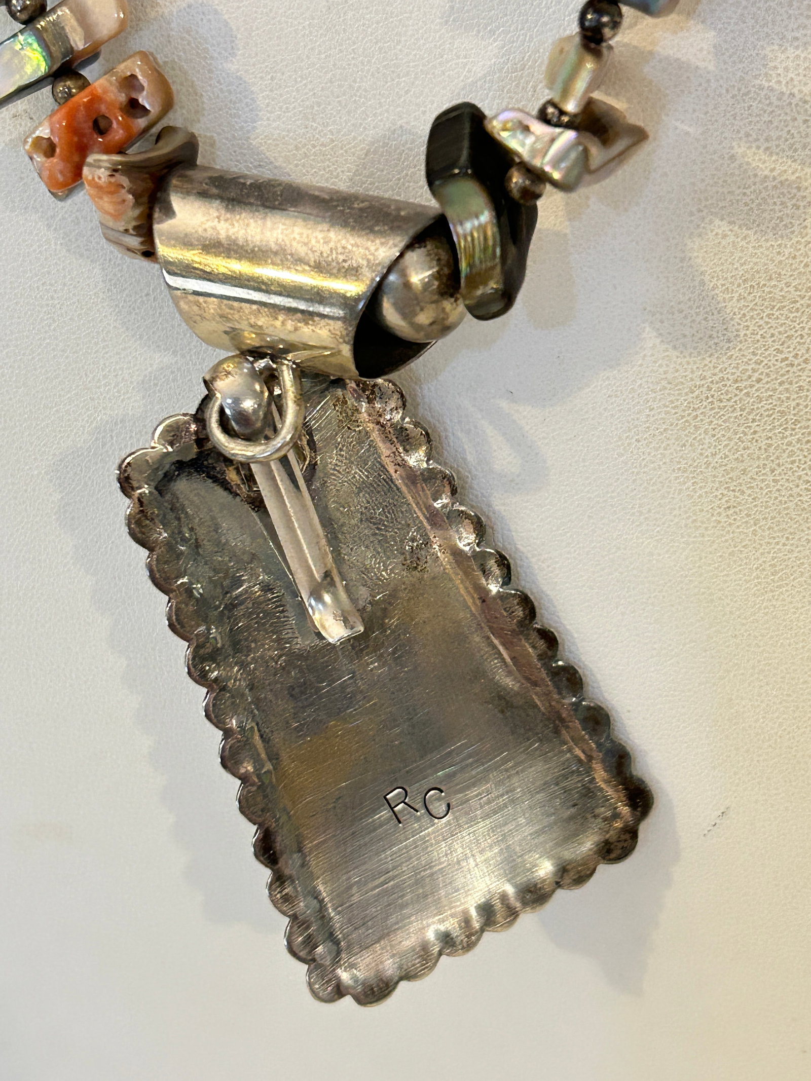 Vintage Sterling Silver RC Vintage Native American Navjo Squash Blossom 23" - 7
