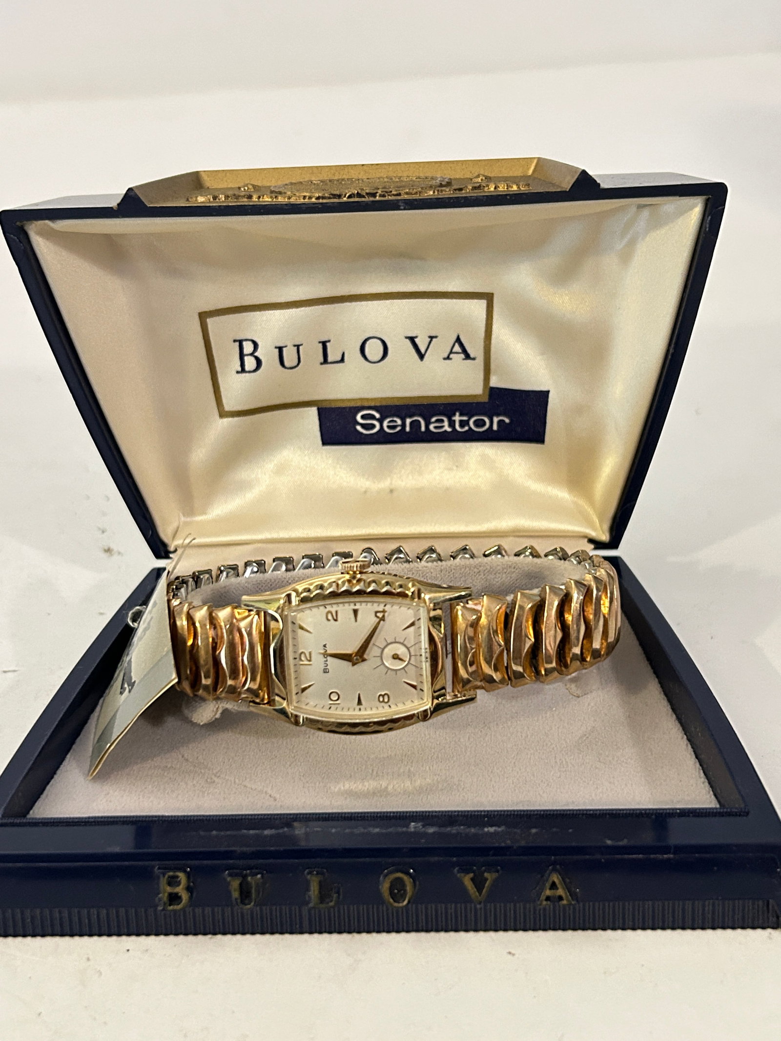 Stunning New in Case 1956 Bulova Senator 10KGF Man's Tank Dress Watch NOS - 2