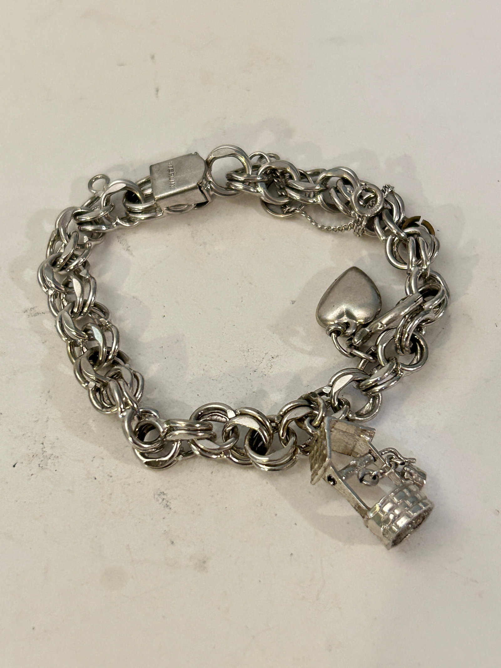 Vintage Sterling Silver Charm Double Link Chain Bracelet 7 1/2" 23 grams (1 of 4)