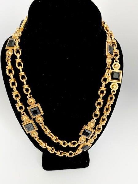 VINTAGE ST JOHN ONYX FACET CUT SAUTOIR NECKLACE (1 of 3)