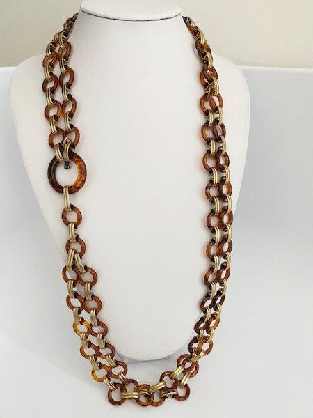 VINTAGE YSL YVES ST LAURENT RUNWAY FAUX TORTOISE BELT: Vintage 60's signed YSL faux tortoise resin link that can be worn as a layering necklace or a belt. Measures 38"