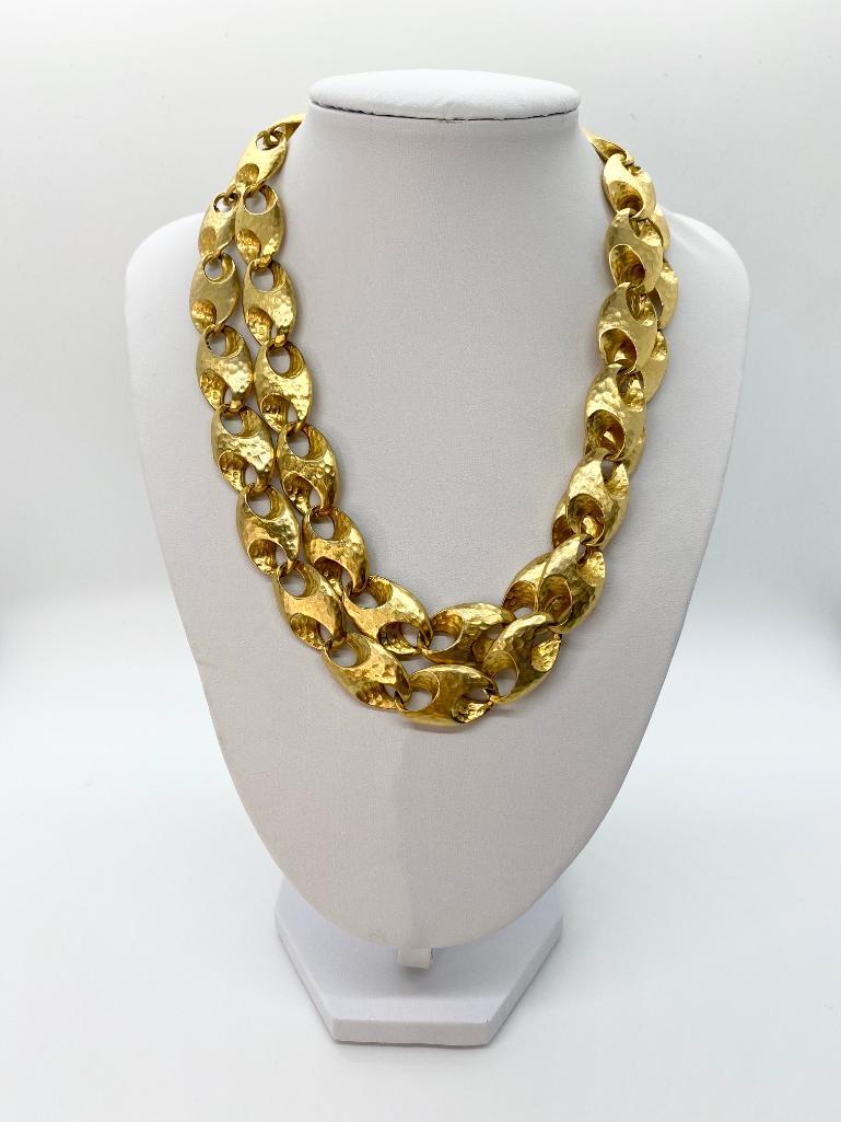 VINTAGE 80'S HEAVY GOLDPLATE GUCCI LINK HAMMERED CHAIN (1 of 3)