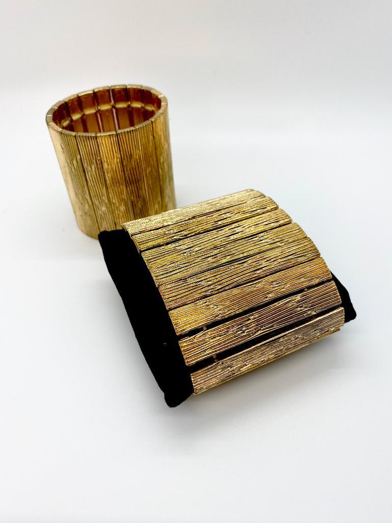 A PAIR OF FAUX BOIS WOOD TEXTURED DESIGNER BRACELETS (1 of 2)