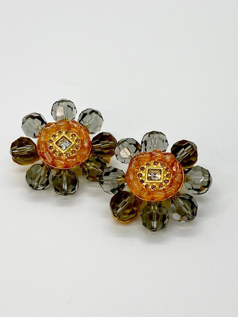 VINTAGE ROXANNE ASSOULIN SMOKED QUARTZ RUNWAY EARRINGS (1 of 3)