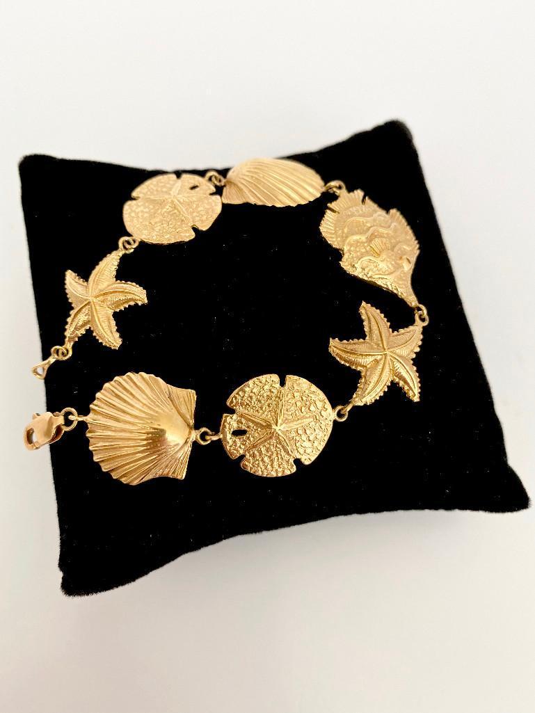 ESTATE VINTAGE 14K GOLD STARFISH SHELL & FISH BRACELET (1 of 3)