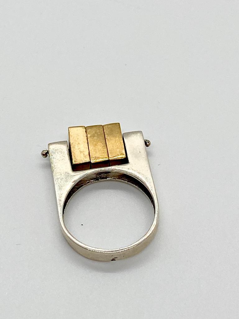 MODERNISTIC STERLING SILVER & BRONZE SPINNER RING (1 of 2)