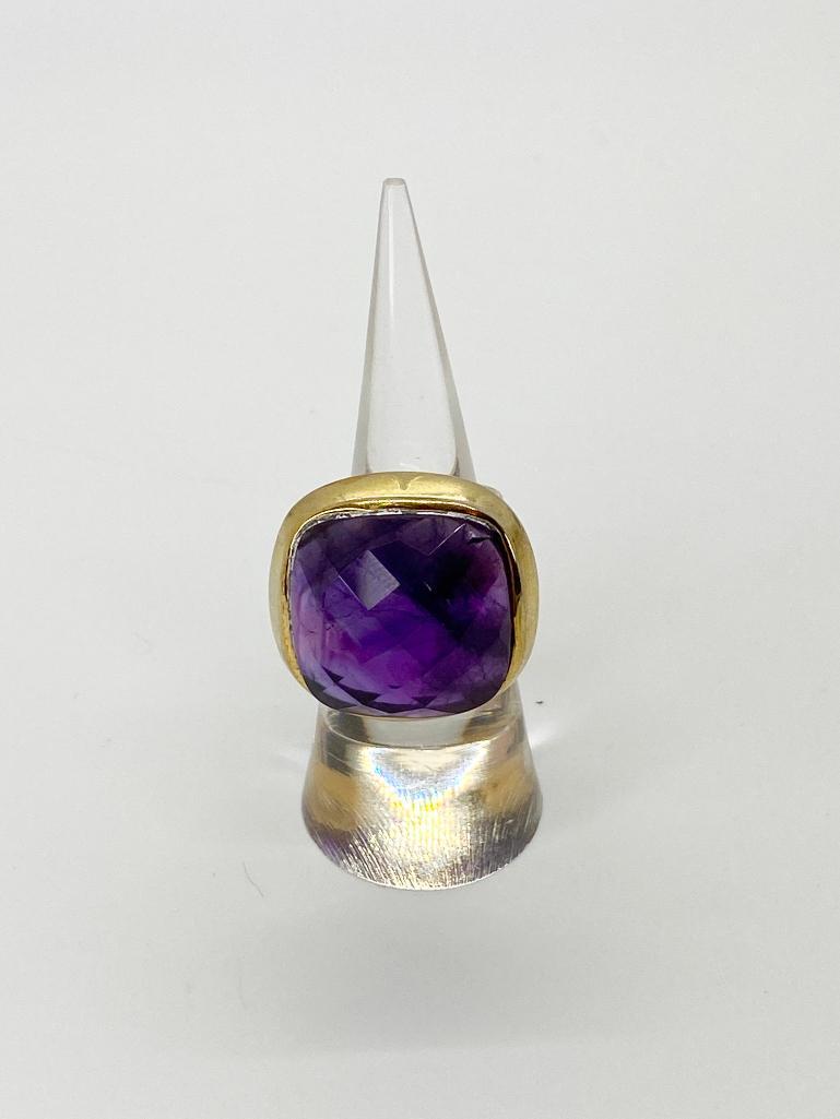 A BEZEL SET CUSHION-CUT AMETHYST VINTAGE COCKTAIL RING (1 of 3)