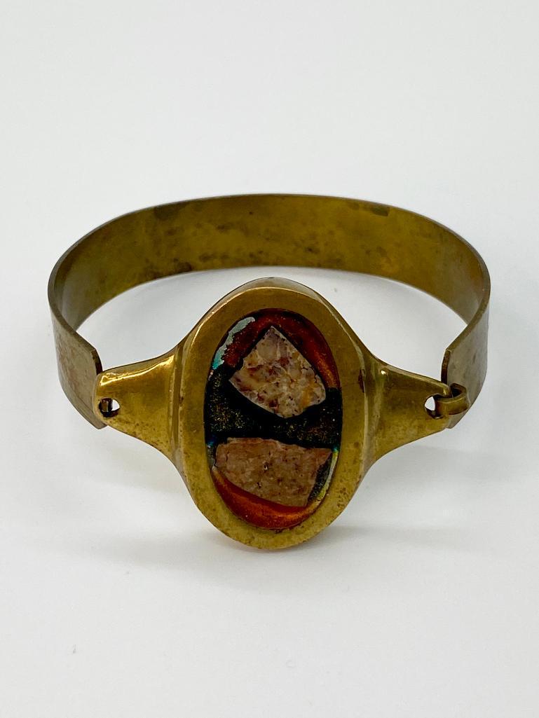 VINTAGE GREEK BRONZE & ART GLASS COUTURE BRACELET (1 of 3)