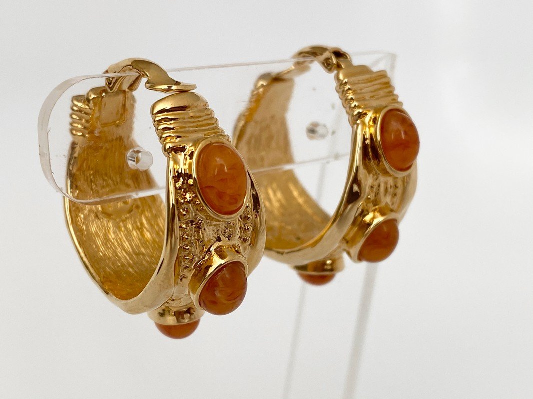 90'S SIGNED KENNETH LANE OVERSIZED FAUX CABOCHON HOOPS (1 of 2)