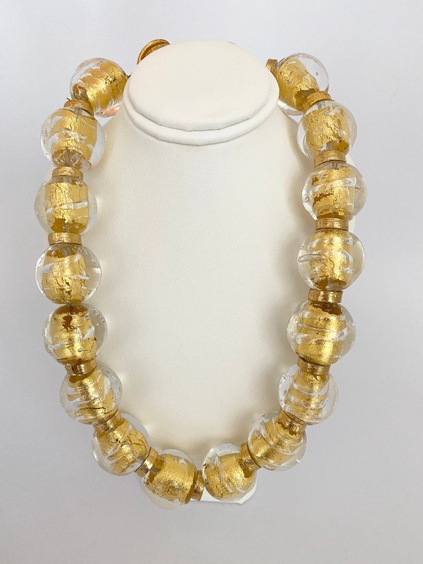 OVERSIZED VINTAGE POOLS OF LIGHT 24K GOLD LEAF NECKLACE (1 of 3)