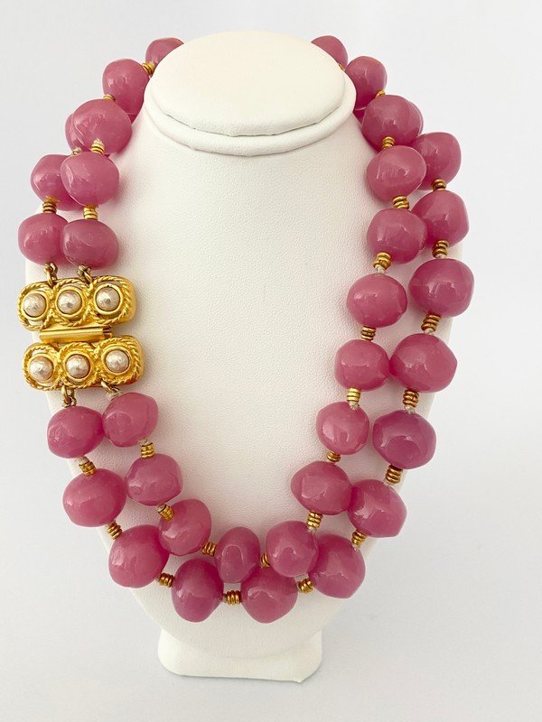 VINTAGE SIGNED DEANNA HAMRO GRIPOIX PINK NECKLACE (1 of 3)