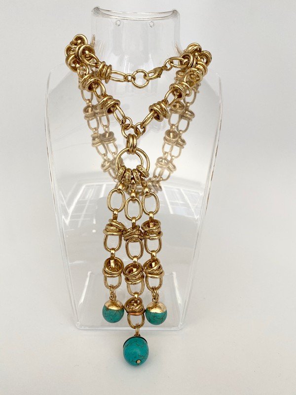 VINTAGE RUNWAY UNSIGNED OVERSIZED TURQUOISE NECKLACE (1 of 2)