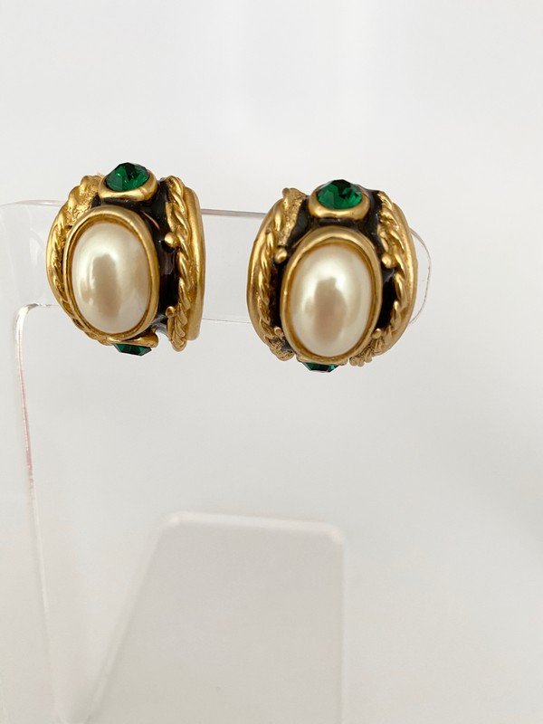 VINTAGE SIGNED BLANKA AMETHYST ENAMEL 80'S EARRINGS (1 of 3)