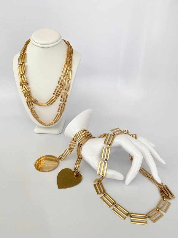 A 4PC VINTAGE CAGES GOLDTONE NECKLACE BRACELET SET (1 of 3)