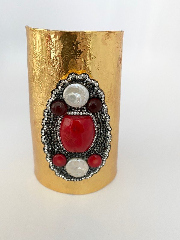 1 OF A KIND 5" TALL CORAL DRUZY 24K GOLD PLATE CUFF (1 of 4)