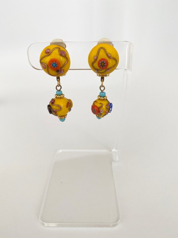 VINTAGE VENETIAN WEDDING CAKE ITALIAN GLASS EARRINGS (1 of 2)