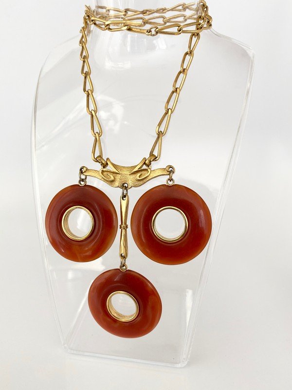 VINTAGE KENNETH LANE 70S GEOMETRIC DISC RUNWAY NECKLACE (1 of 2)