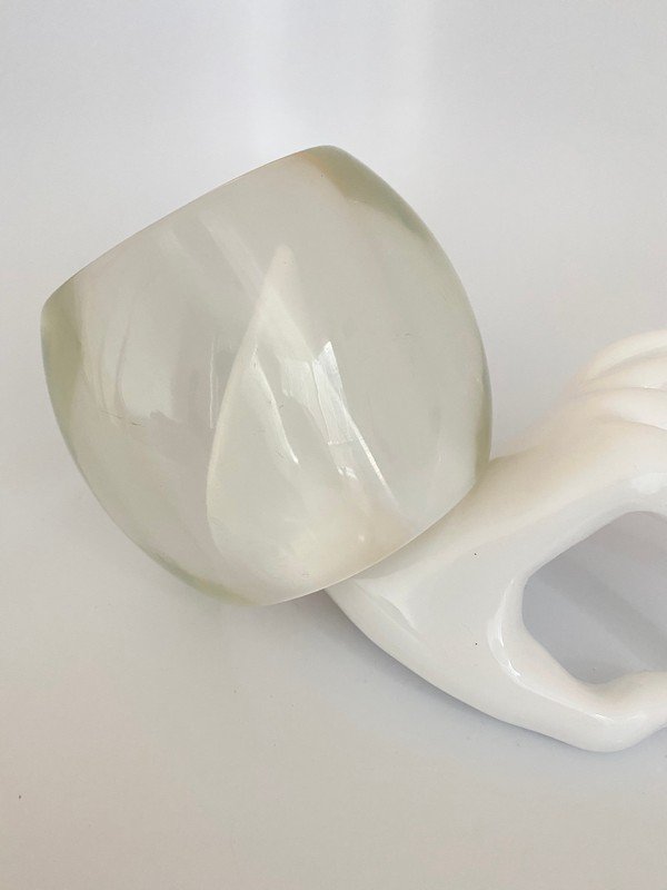 A 1 OF A KIND CLEAR LUCITE STUDIO BRACELET OVER 1 POUND: A rare 60's lucite bracelet that is over 1 pound solid! The bracelet measures 3" round and stands 3 1/4" tall !