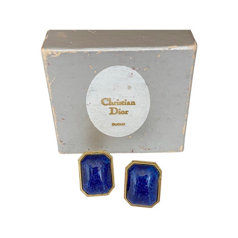 SIGNED CHRISTIAN DIOR 1966 LAPIS RARE CLIP EARRINGS (1 of 2)