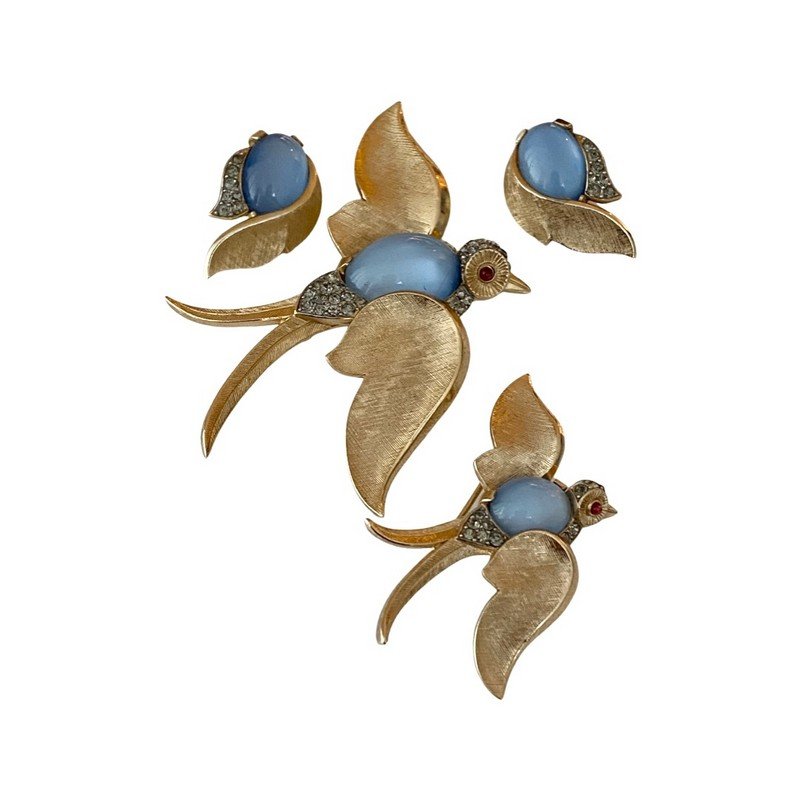 A PHILIPPE TRIFARI MOONSTONE SWALLOW BROOCH & EARRINGS (1 of 3)