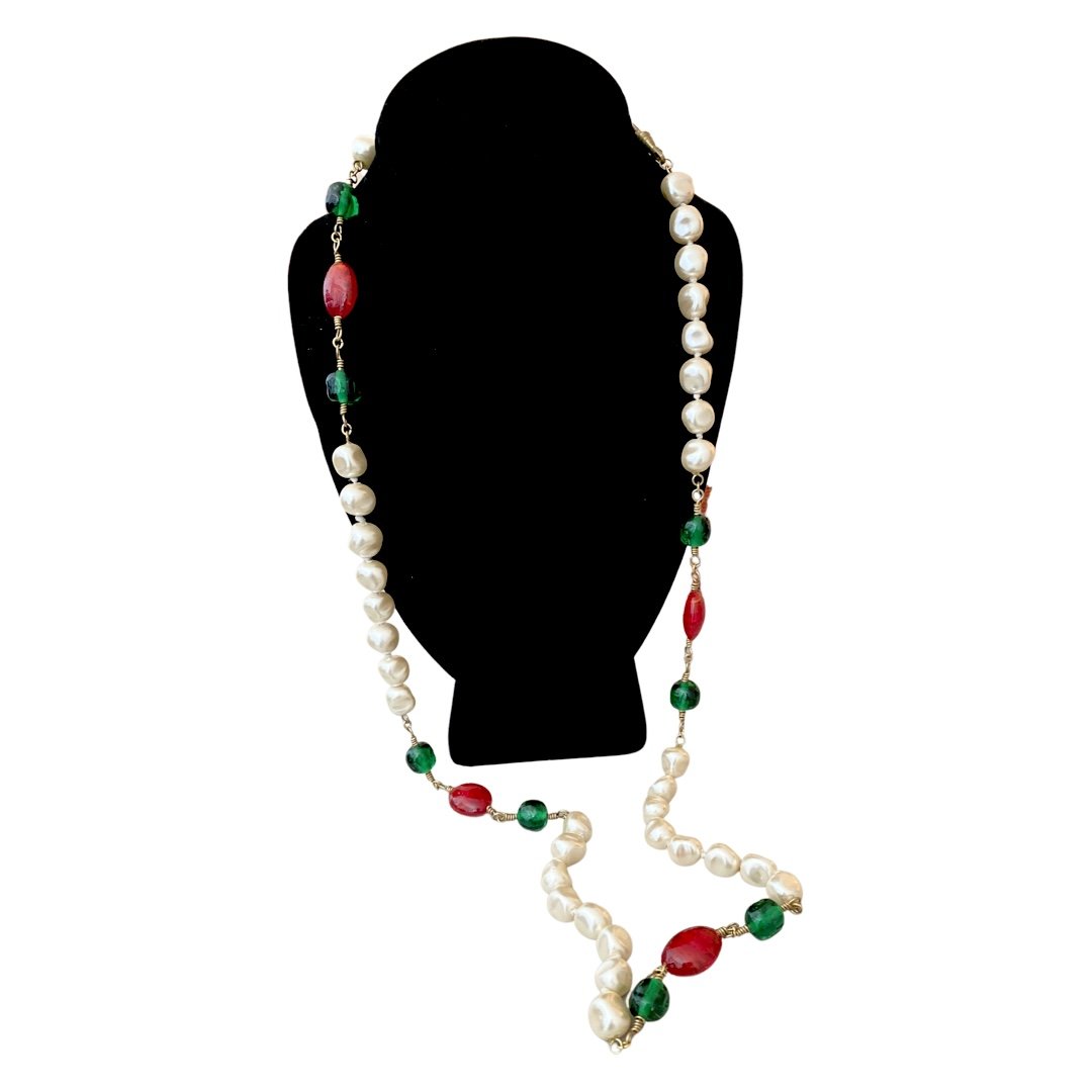 VINTAGE CHANEL FRANCE GRIPOIX & PEARL SAUTOIR NECKLACE (1 of 5)
