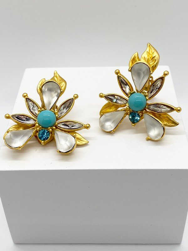 VINTAGE CHRISTIAN LACROIX PARIS HAUTE COUTURE RUNWAY EARRINGS: An oversized paris of ear clips signed Christian Lacroix Paris; each measuring 2"